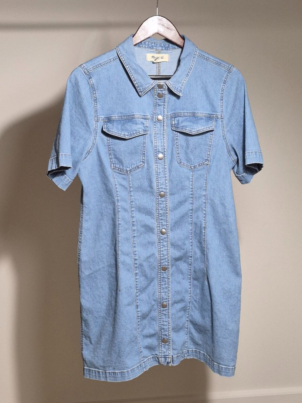 Madewell Denim Seamed Mini Shirtdress Women’s 14 Palermo Wash Hemp Snap Front